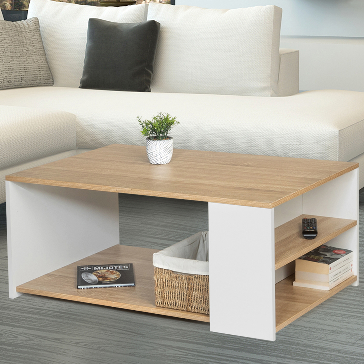 Table basse pas cher bois imitation hêtre et blanc  LYA  ID Market