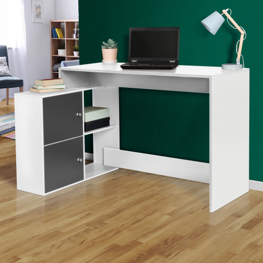 Bureau D Angle Pas Cher Bois Blanc Et Portes Grises Bob Id Market