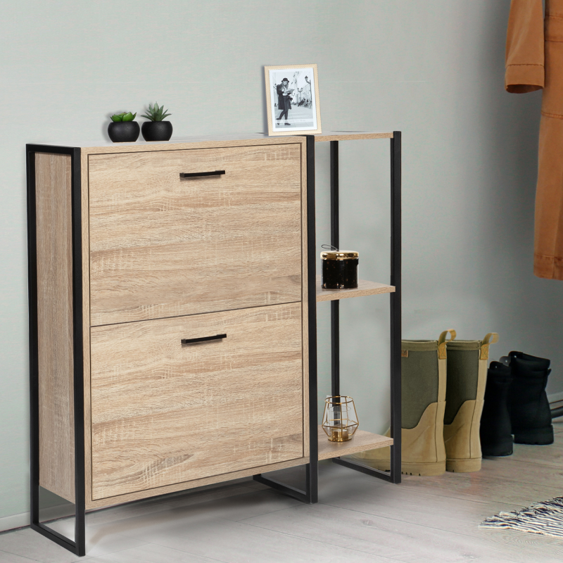 Meuble à chaussures 2 portes pas cher bois imitation hêtre LUIS ID