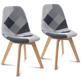 Lot de 2 chaises scandinaves SARA motifs patchworks noirs, gris et blancs
