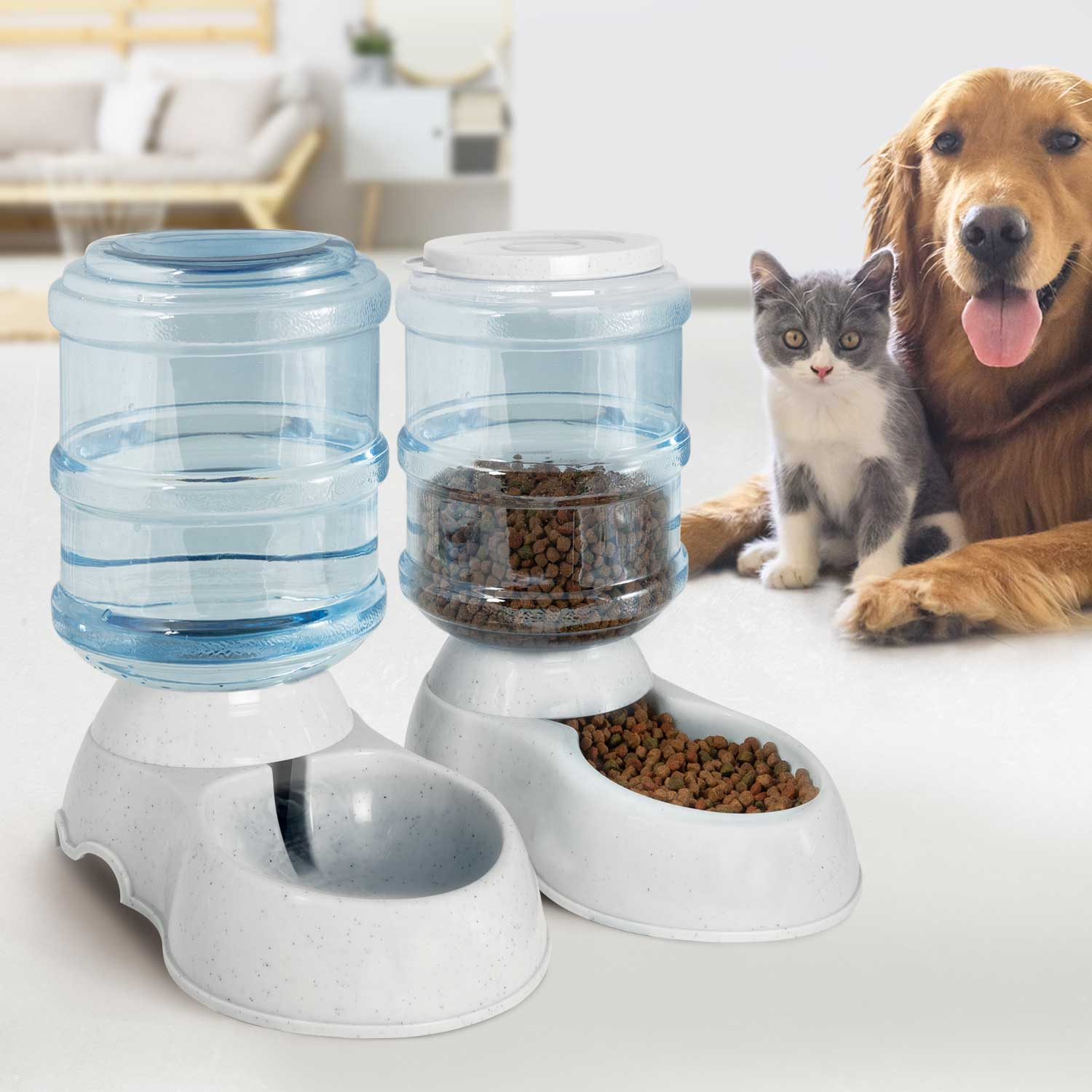 Lot De 2 Distributeurs Automatiques Croquettes Et Eau 3 75 L Pour Chien Et Chat Lot De 2 Distributeurs Automatiques Croquettes Et Eau 3 75 L Pour Chien Et Chat