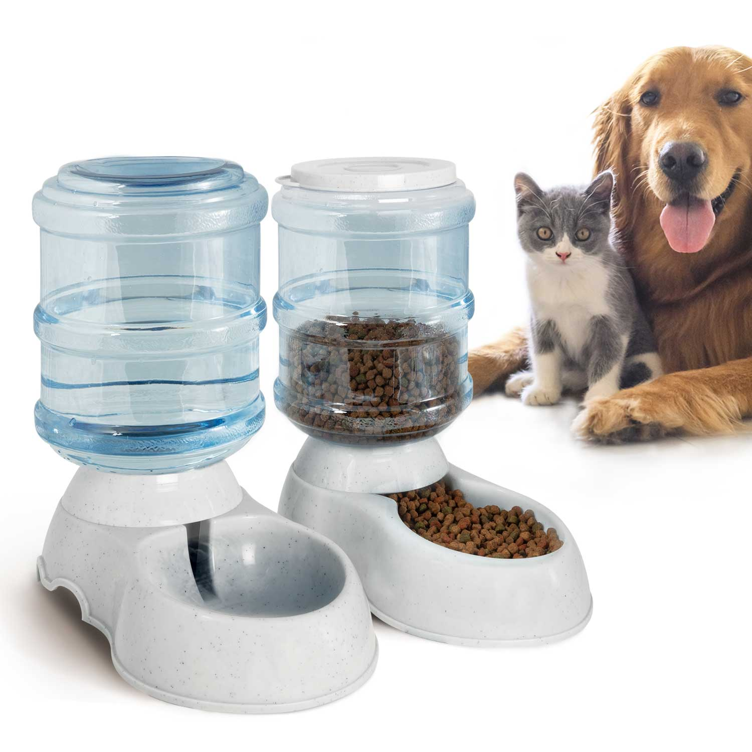 Lot De 2 Distributeurs Automatiques Croquettes Et Eau 3 75 L Pour Chien Et Chat Lot De 2 Distributeurs Automatiques Croquettes Et Eau 3 75 L Pour Chien Et Chat