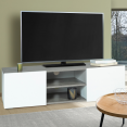 Meuble TV ELI portes blanches plateau effet béton 113 cm