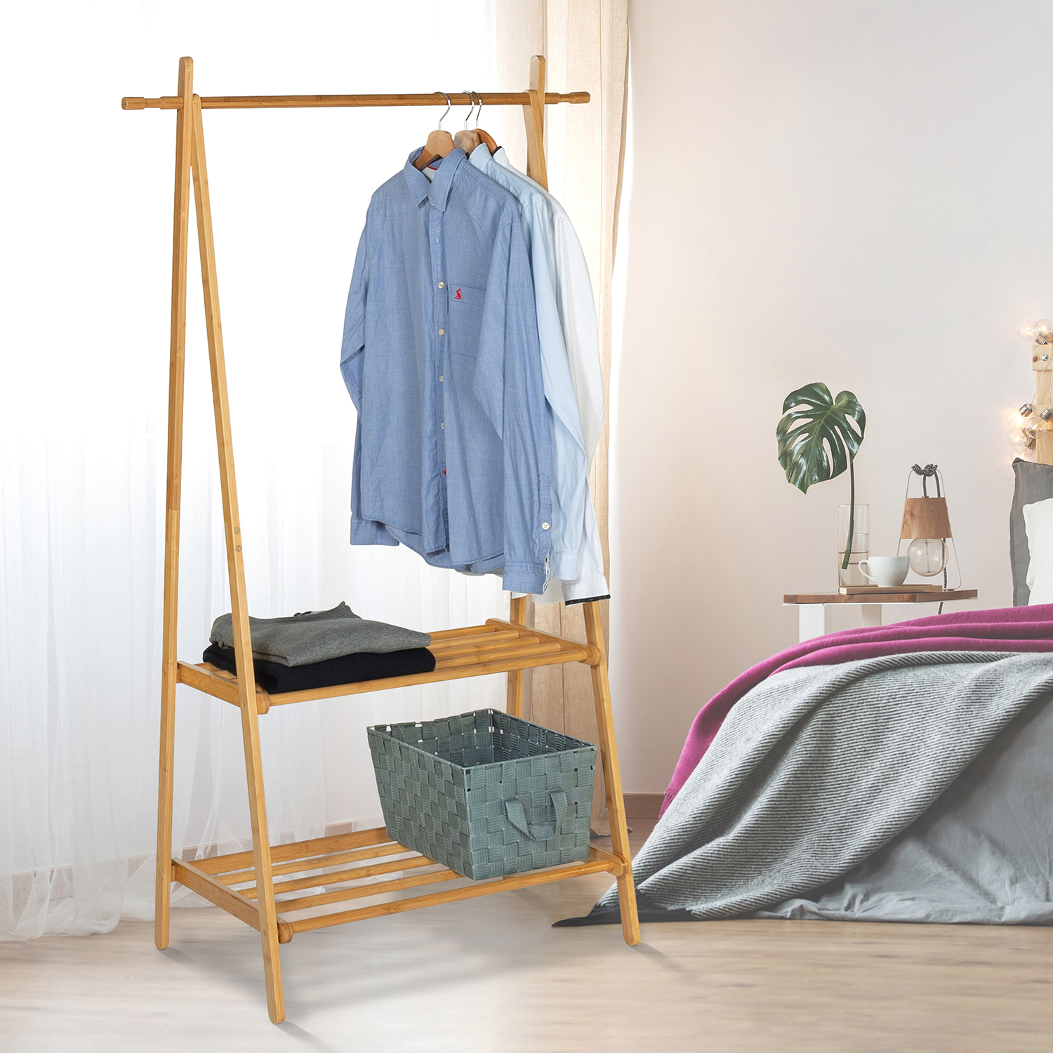 Portant vêtements en bambou