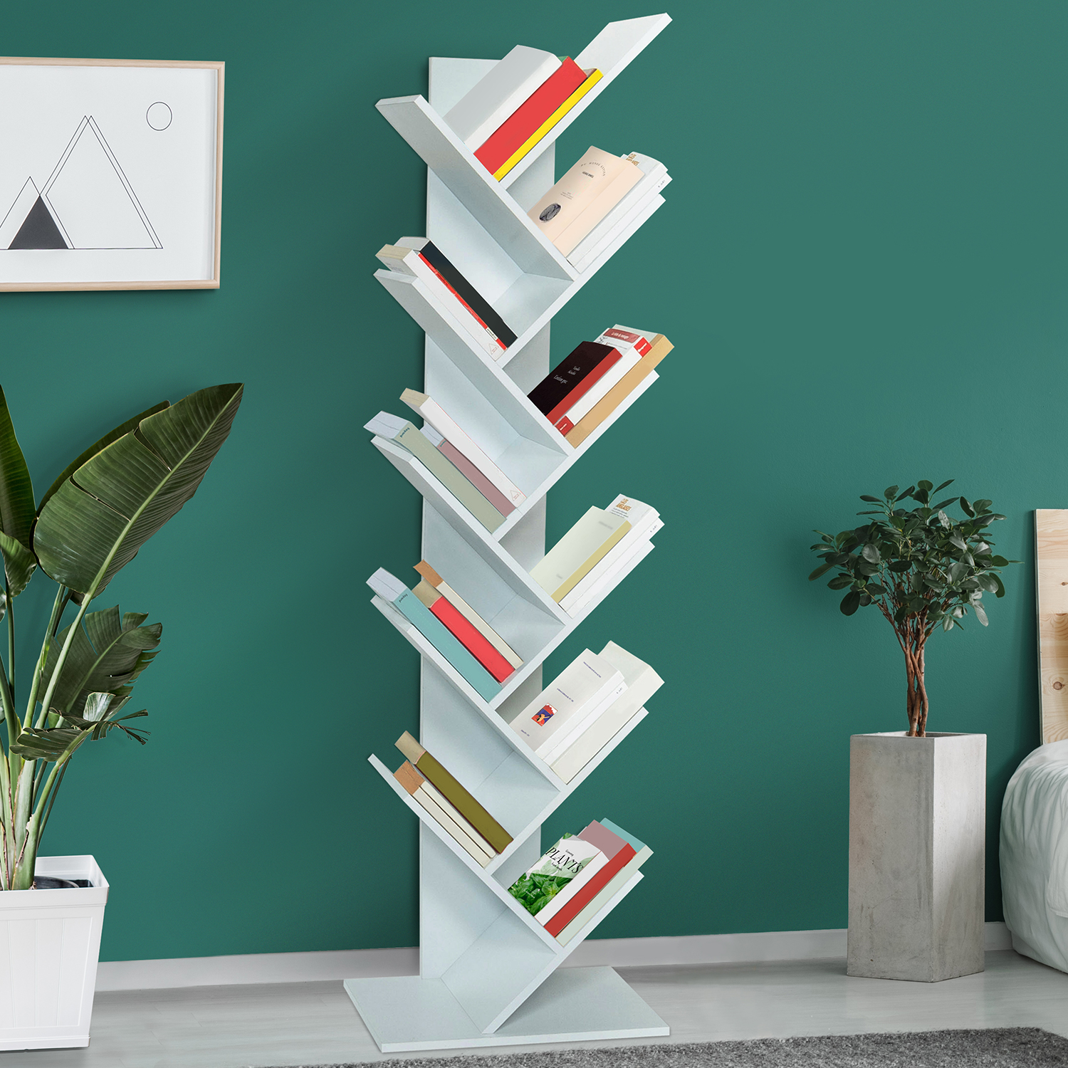 Etagère bibliothèque à livres TEA forme d\\\'arbre 10 niveaux blanche