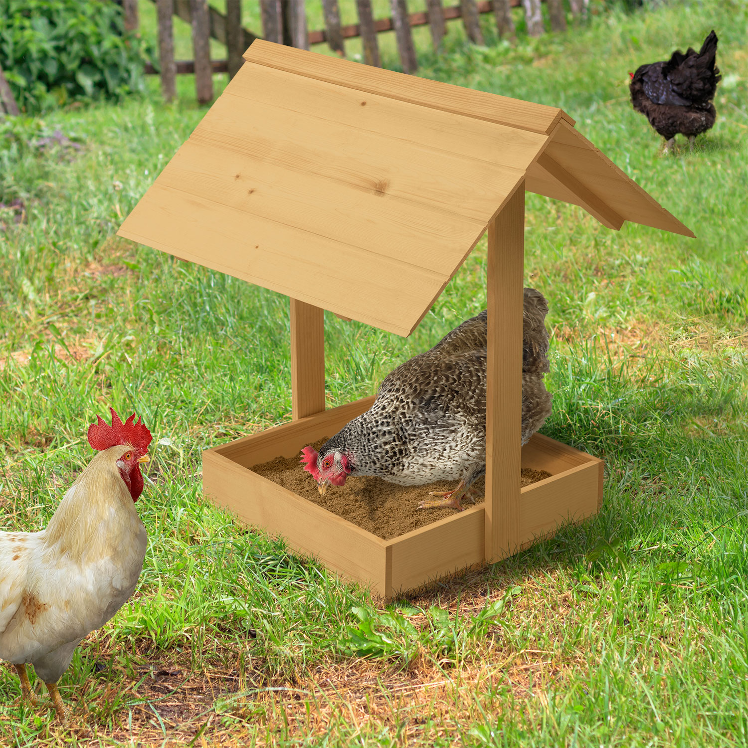 Bain de poussière pour poules bac en bois antiparasites avec toit