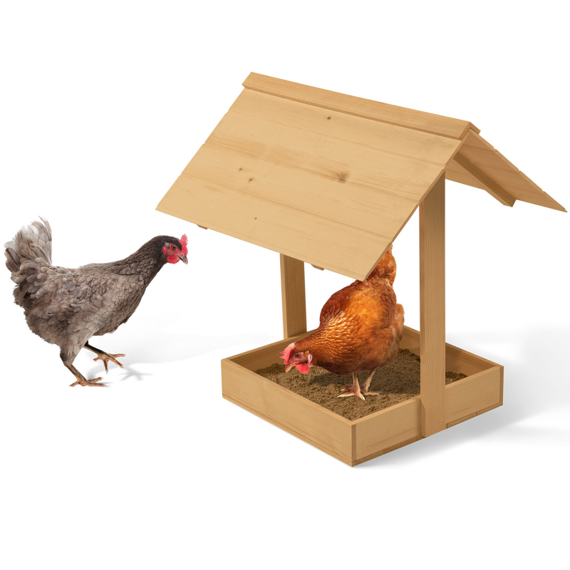 Bain de poussière pour poules bac en bois antiparasites avec toit