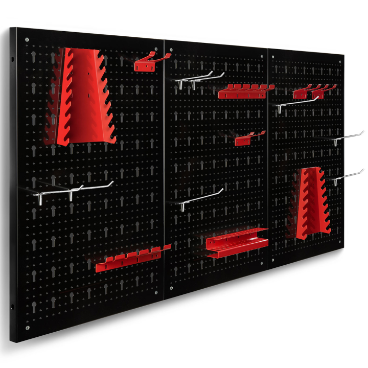 Panneau mural perforé en acier 120 x 60 cm porte-outils avec 17 accessoires Panneau mural perforé en acier 120 x 60 cm porte-outils avec 17 accessoires