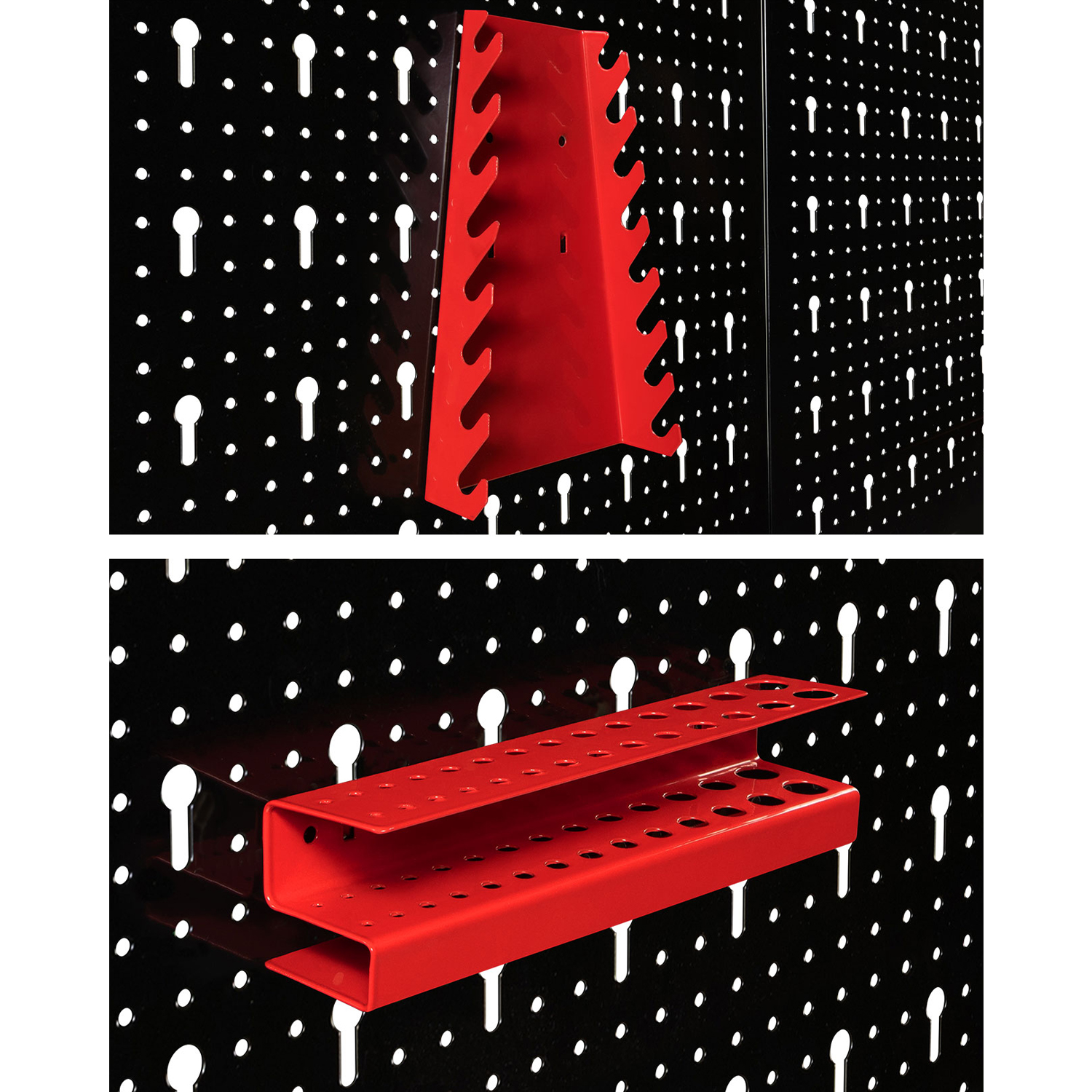 Panneau Perforé Métal 120x60 Cm Pour Rangement Outils - Kit 17 Crochets, Noir Et Rouge, Pour Garage, Atelier