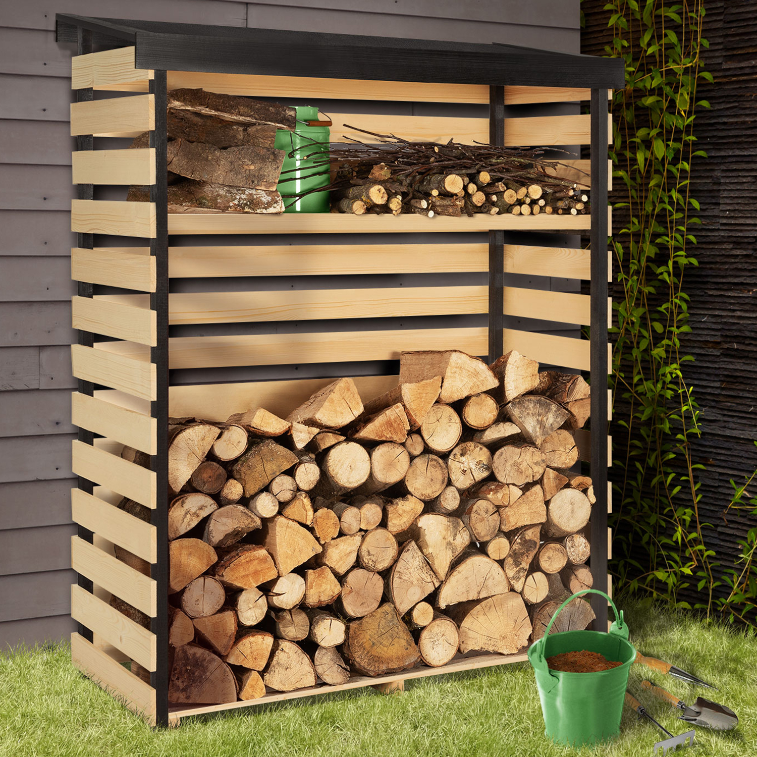 Outsunny Abri bûches de stockage pour bois de chauffage en acier galvanisé  240 x 86 x 160 cm vert