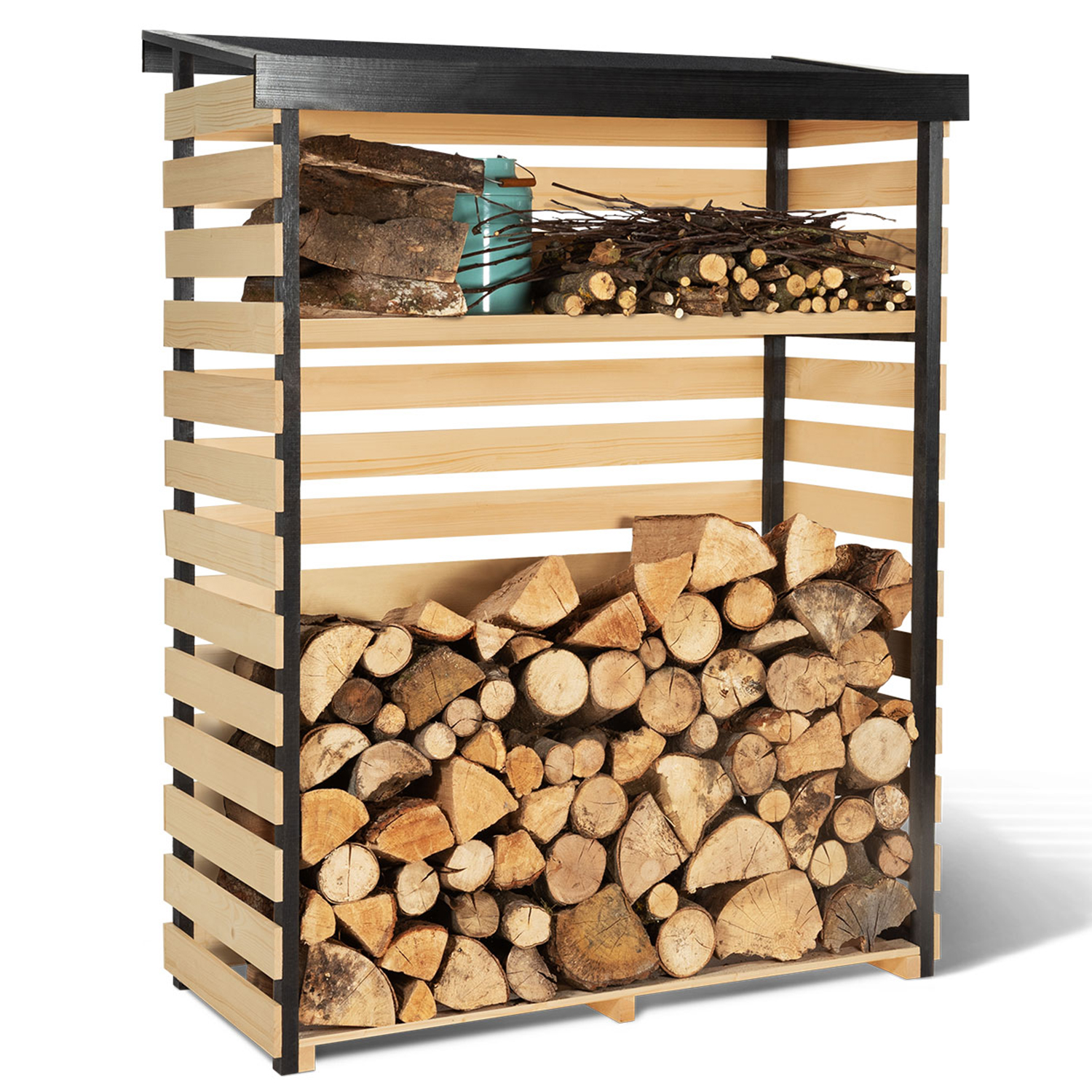 MADEIRA- abri de stockage de bois de chauffage- étagère pour bois de  cheminée- bûcher en pin sylvestre autoclave- toit en pente- porte 4 stères  de bûches de 25cm- L221 x l.114.5 xH208cm 