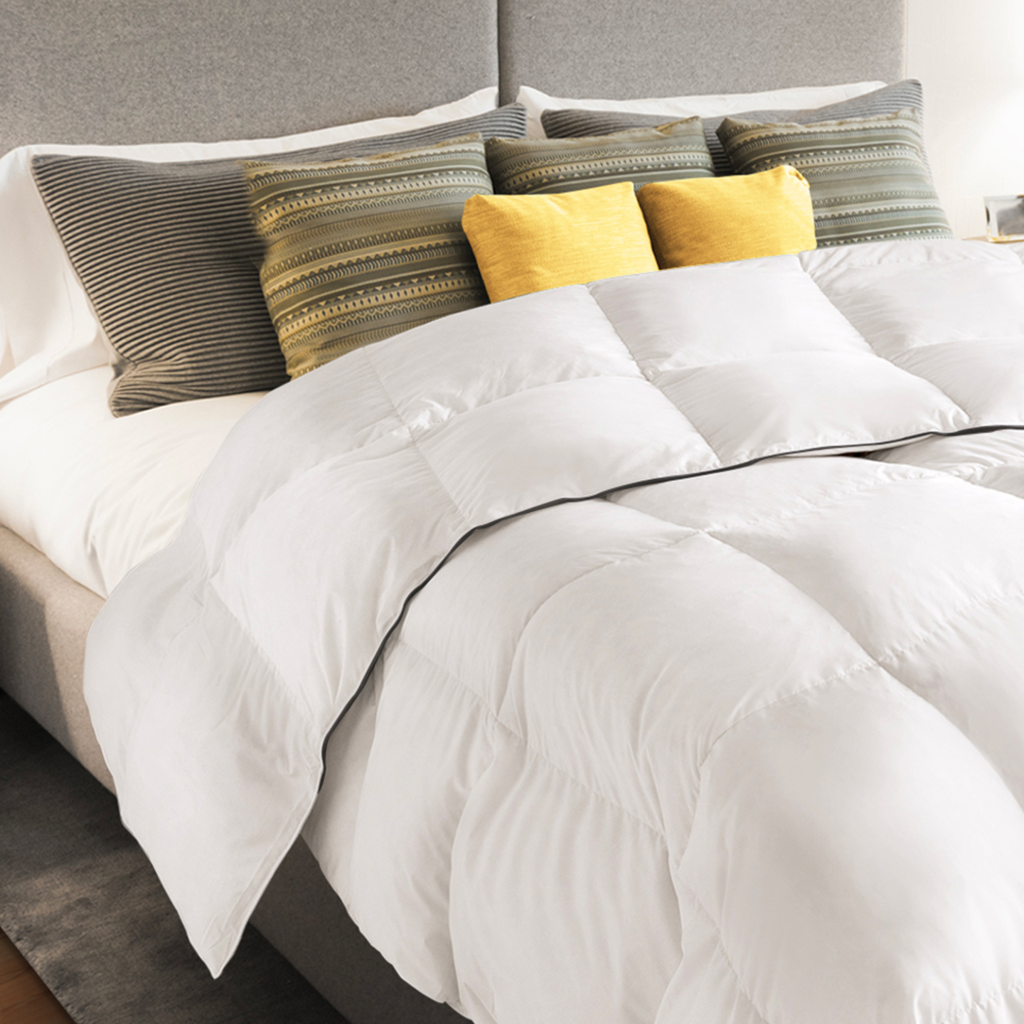 BPC Couette En Plumes D'oie Et Duvet 220x240 Cm, Couettes Pour Hotel De Luxe Naturelle 4 Saisons, 100% Coton Biologique, Certifiée Oeko-Tex Et RDS, Couette 2 Personnes Blanc, Fluffy Medium Down Duvet