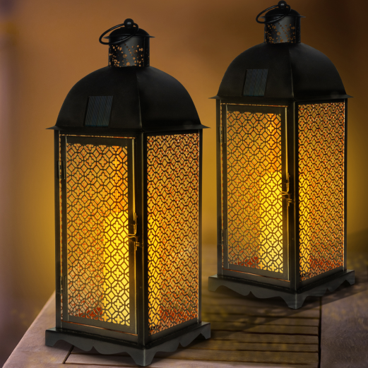 Lanterne Solaire Exterieur Led Metal Motif Oriental Lot De 2 Id Market