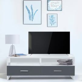 Meuble TV 95 cm FALKO bois blanc et gris