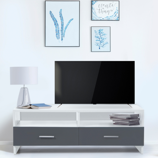 Meuble TV FALKO bois blanc et gris 95 cm
