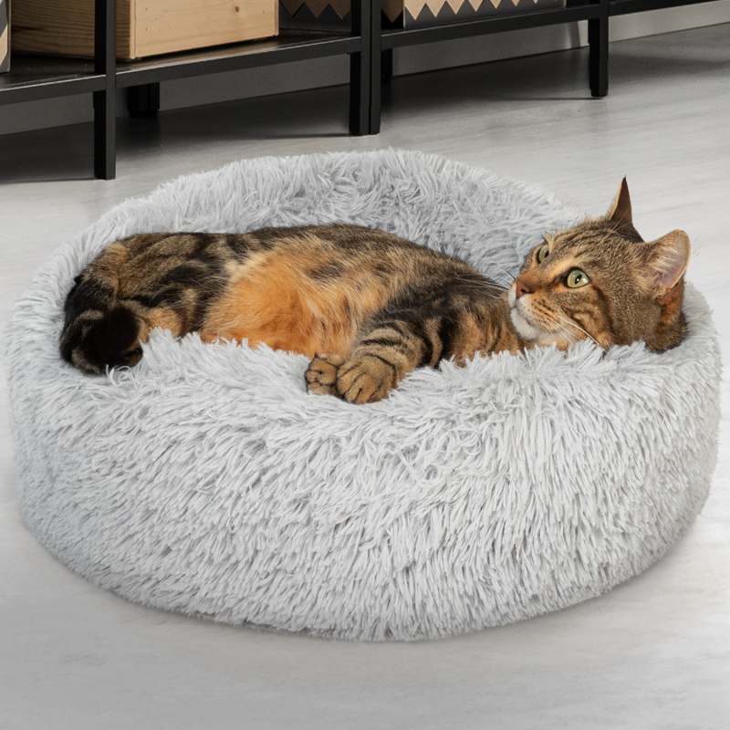 Coussin Rond Pour Chat 60 Cm Panier Gris Clair Ultra Doux Coussin Rond Pour Chat 60 Cm Panier Gris Clair Ultra Doux