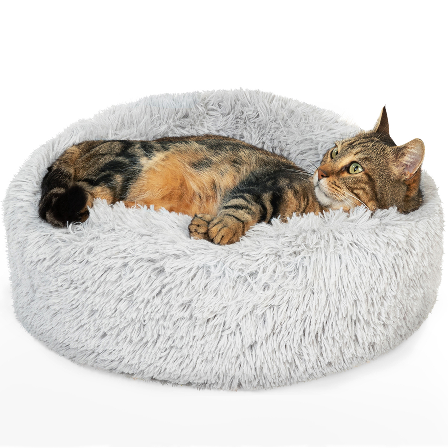 Coussin Rond Pour Chat 60 Cm Panier Gris Clair Ultra Doux