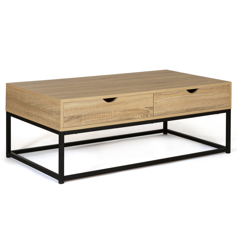 Table basse 2 tiroirs Bois/Métal Tedy Noir - ATMOSPHERA 