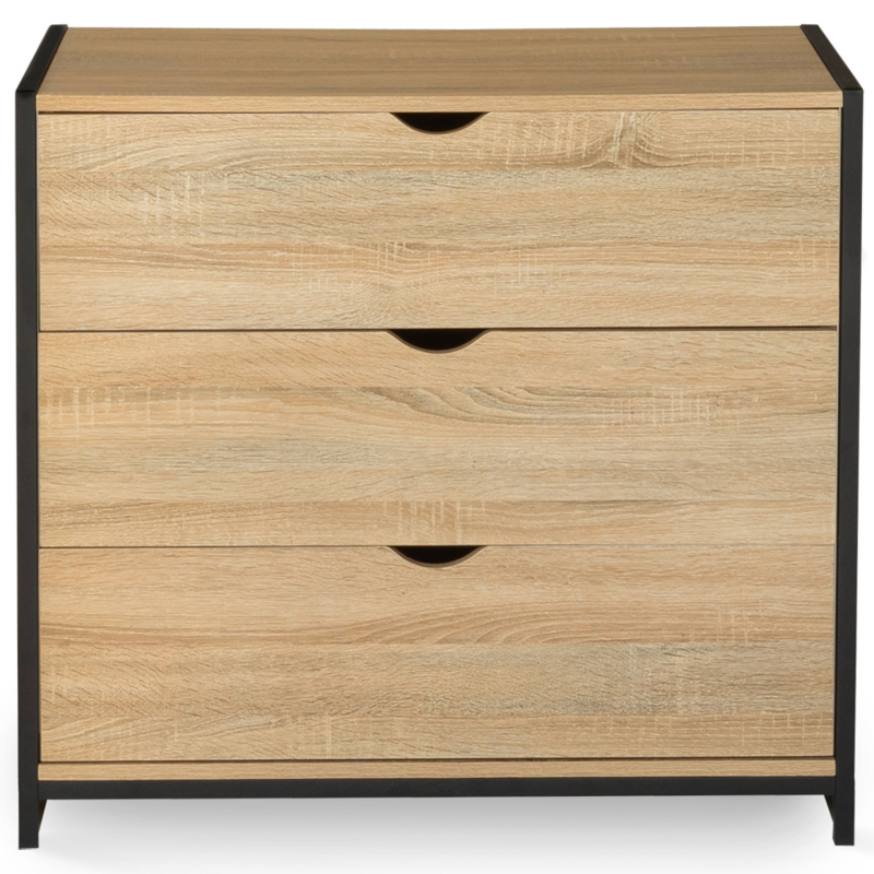 Dressing Penderie 3 Tiroirs DETROIT - Design Industriel Bois/métal Noir - Dimensions 60x40x167 Cm - Pour Chambre, Bureau, Entrée