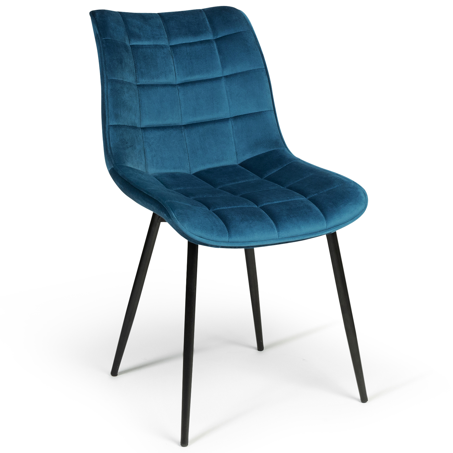 Chaises en velours bleu matelassées pieds métal x4  MADY  ID Market