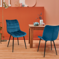 Lot de 4 chaises MADY en velours bleu canard pour salle à manger