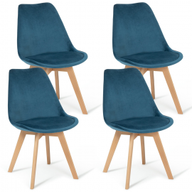 Lot de 4 chaises scandinaves SARA en velours bleu canard