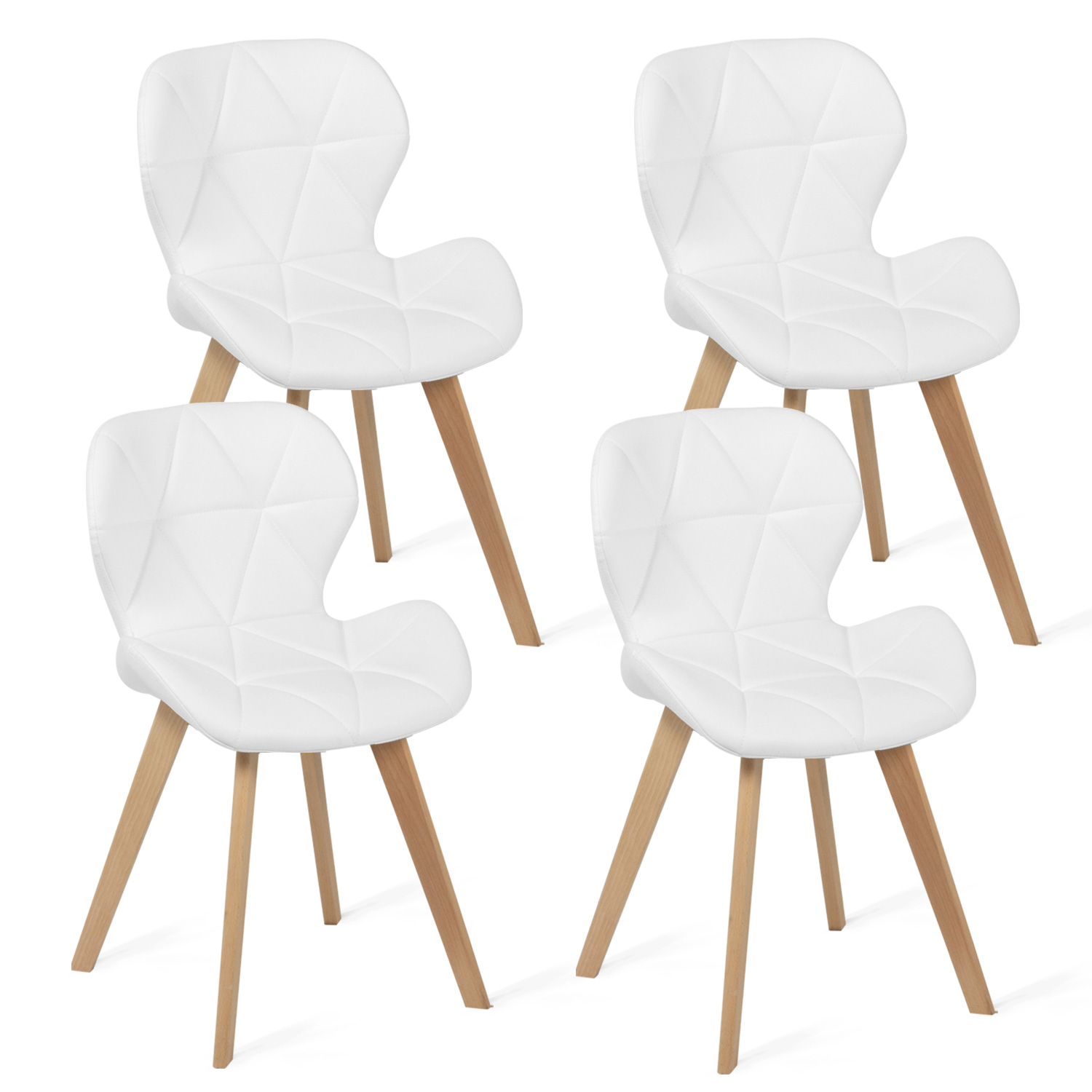 Chaises matelassées blanches avec pieds en bois x4 - ROBINE