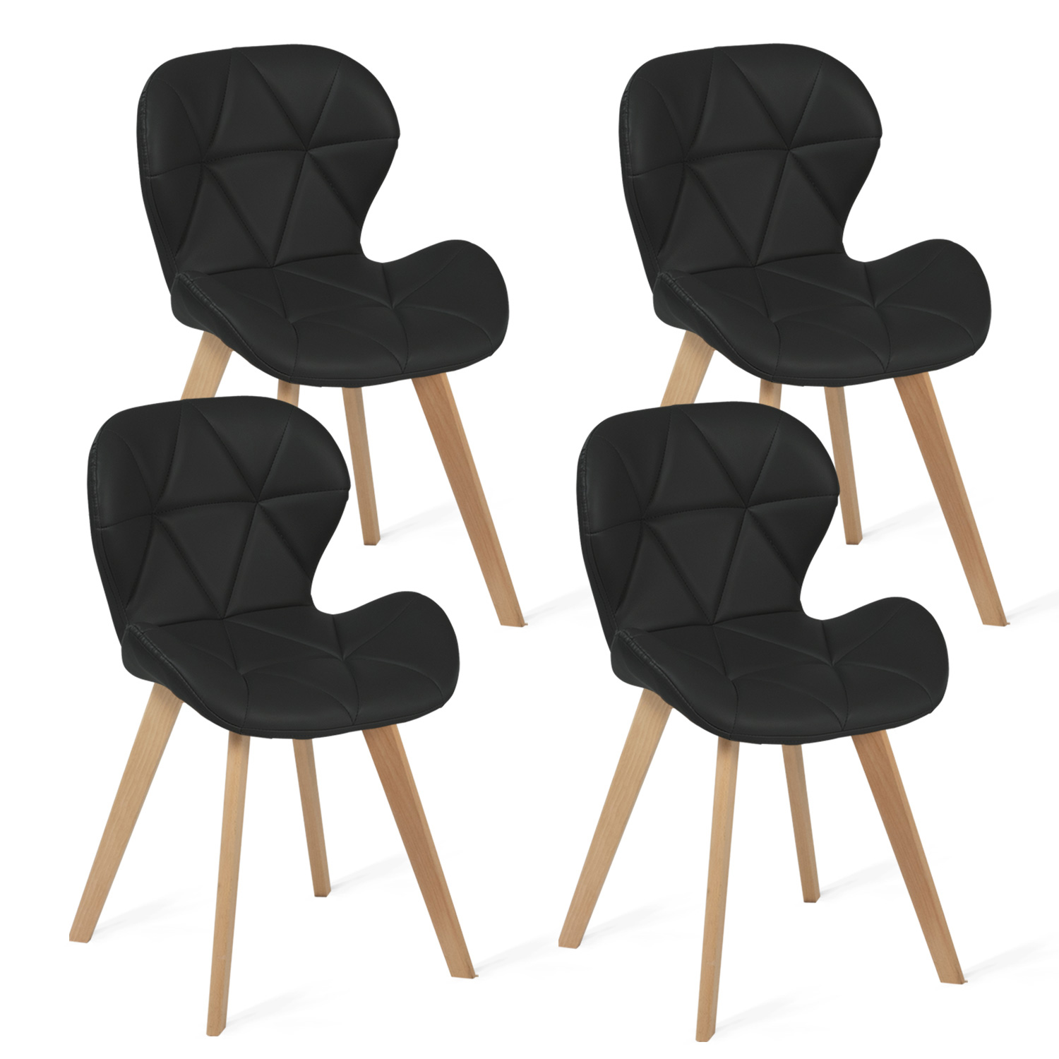 Chaises matelassées noires avec pieds en bois x4 - ROBINE
