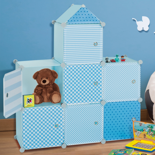 Meuble de rangement cube MERLIN enfant bleu 7 cases 