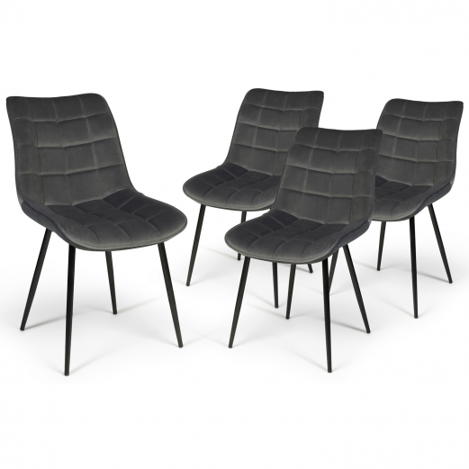 Lot De 4 Chaises Salle À Manger Cuisine Noir En Velours Pieds Acier Noir  120 Kg à Prix Carrefour