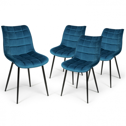 Lot de 4 chaises MADY en velours bleu canard pour salle à manger