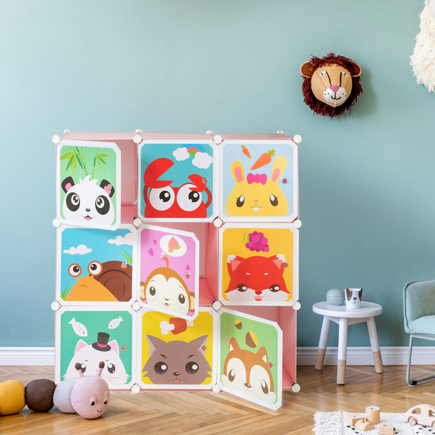 Meuble De Rangement Cube Enfant Animaux 9 Cases