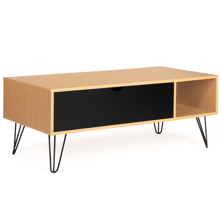 Table basse plateau relevable NOEMI bois pieds épingle Table basse plateau relevable NOEMI bois pieds épingle