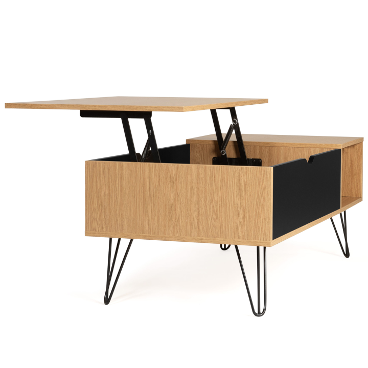 Table basse plateau relevable NOEMI bois pieds épingle Table basse plateau relevable NOEMI bois pieds épingle