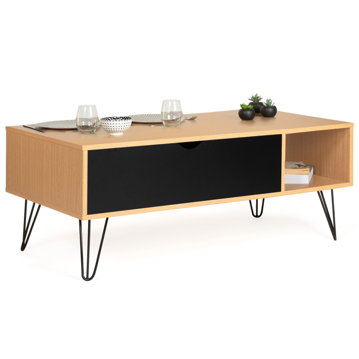 Table basse plateau relevable NOEMI bois pieds épingle Table basse plateau relevable NOEMI bois pieds épingle