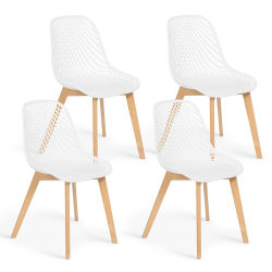 14140 - Set di 4 sedie di design bianche Lot de 4 chaises MANDY blanches pour salle à manger