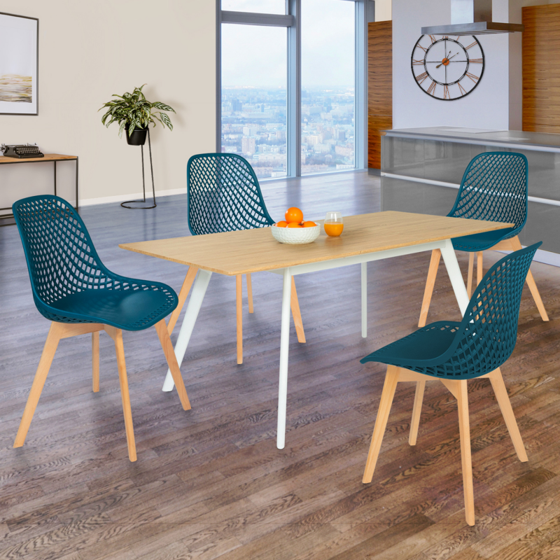 Chaises bleu canard design ajourées pieds en bois x4 - MANDY | ID Market