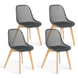 14142 - Set di 4 sedie di design grigie traforate Lot de 4 chaises MANDY grises pour salle à manger