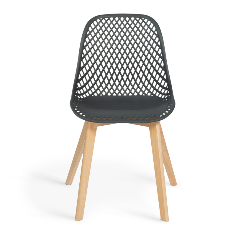 Chaises grises design ajourées pieds en bois x4 - MANDY | ID Market