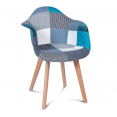 Lot de 2 fauteuils scandinaves SARA motifs patchworks bleus