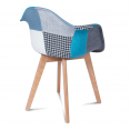 Lot de 2 fauteuils scandinaves SARA motifs patchworks bleus