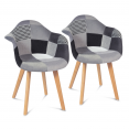 Lot de 2 fauteuils motifs patchworks noirs, gris et blancs