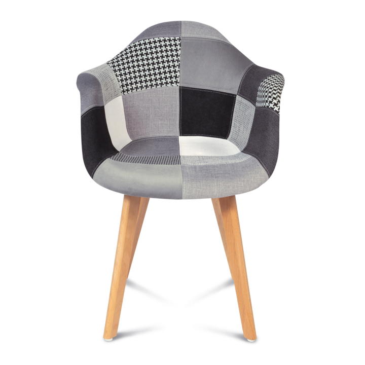 Lot de 2 fauteuils scandinaves SARA motifs patchworks noirs, gris et blancs Lot de 2 fauteuils scandinaves SARA motifs patchworks noirs, gris et blancs