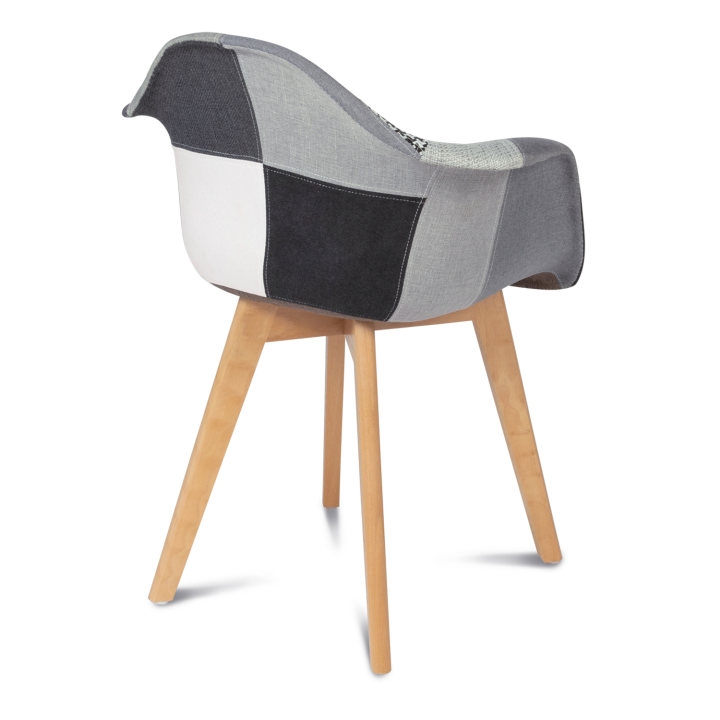 Lot de 2 fauteuils scandinaves SARA motifs patchworks noirs, gris et blancs Lot de 2 fauteuils scandinaves SARA motifs patchworks noirs, gris et blancs