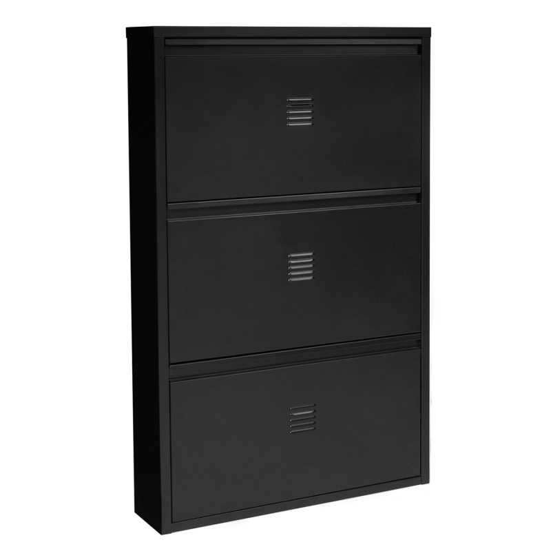 Meuble à chaussures pas cher métal noir 3 portes ESTEL ID Market