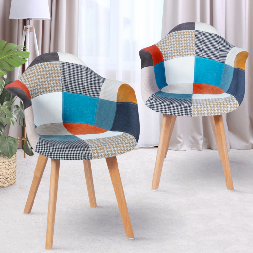 Lot de 2 fauteuils scandinaves SARA motifs patchworks multi-couleurs