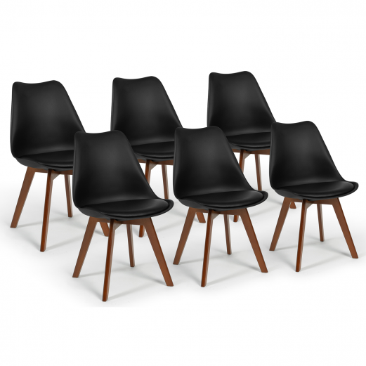 Lot de 6 chaises scandinaves SARA noires pieds foncés pour salle à manger