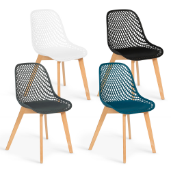 14144 - Set di 4 sedie traforate non corrispondenti Lot de 4 chaises MANDY mix color blanche, bleu canard, grise et noire