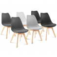 Lot de 6 chaises scandinaves SARA mix color gris clair, blanc, gris foncé x2, noir x2