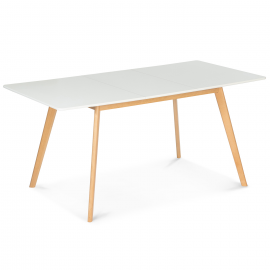 Table scandinave extensible 120-160 x 75 cm blanche pieds bois INGA